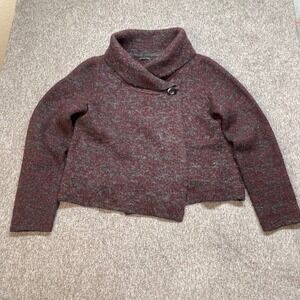 Vtg‎ Carole Little Burgundy Heathered Asymmetrical Collar Button Knit Sweater